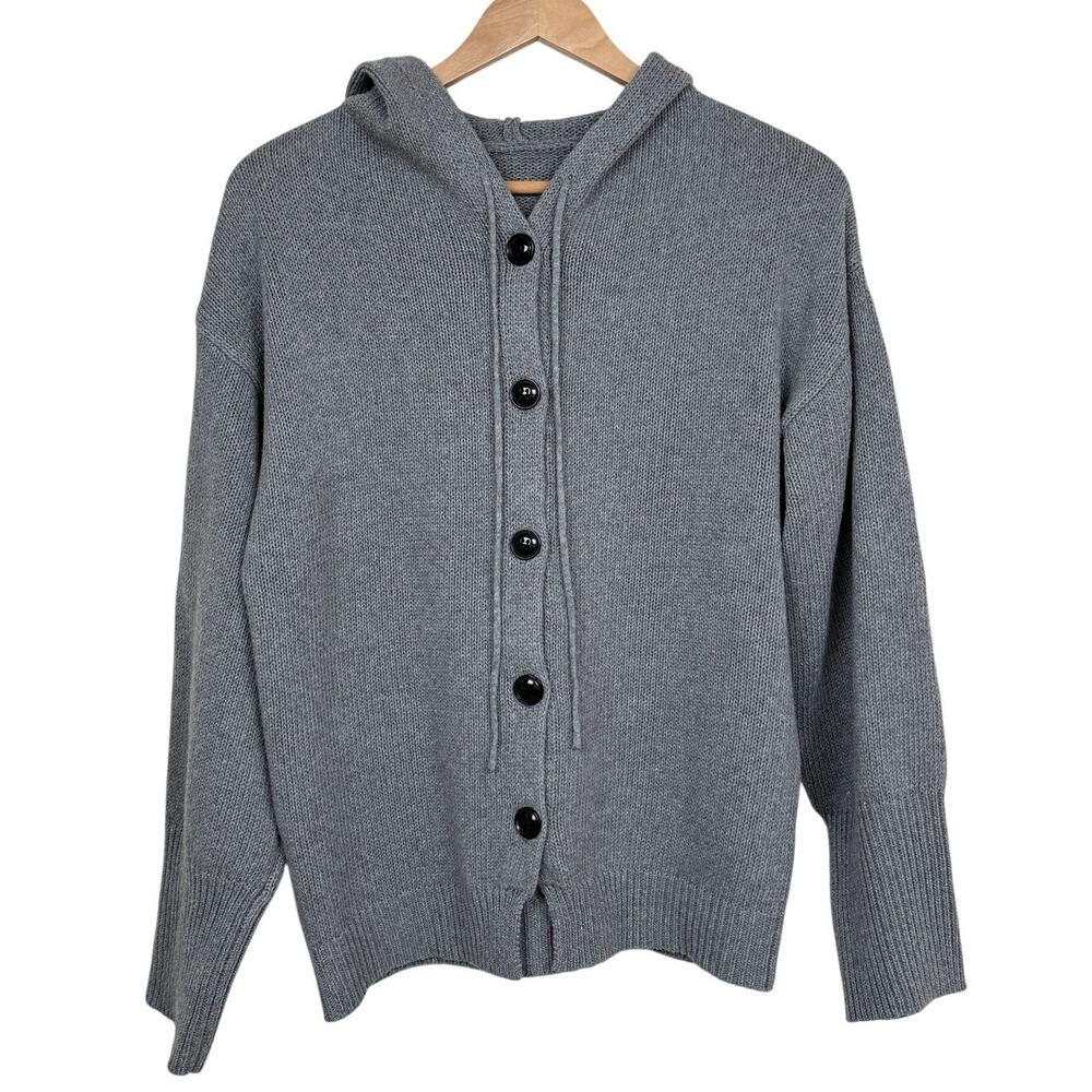 Commense Hooded Cardigan Sweater Gray Button Front Minimalist Size S